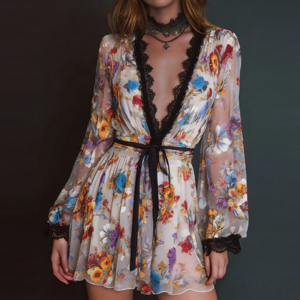 Zimmermann Floral Lace-Trim Mini Dress - White/Multi